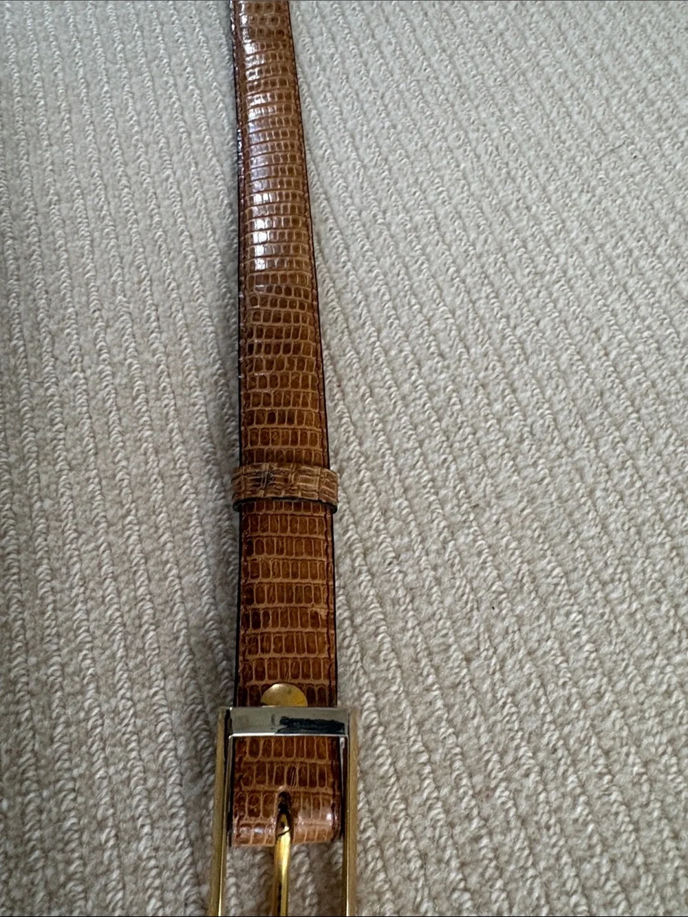 Lizard Brown Leather Belt with Gold-Tone Buckle